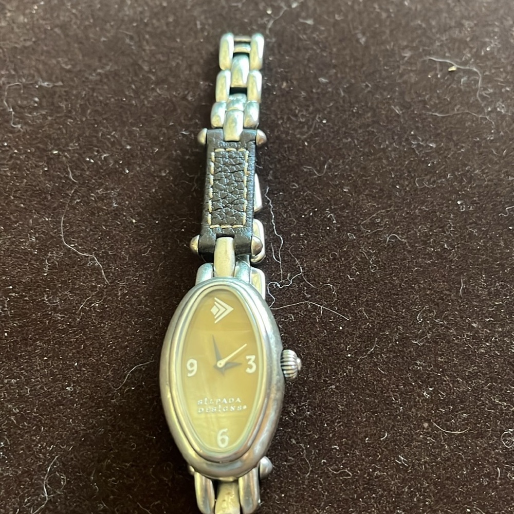 Silpada Watch-Leather band, stainless steel links & Mother of Pearl face - Picture 4 of 7